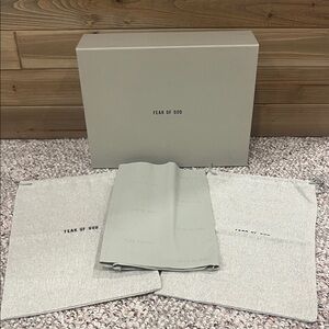 FEAR OF GOD Shoe Box (14”x10 1/4”x4.5”), Shoe Dust Bags and Embossed Tissue